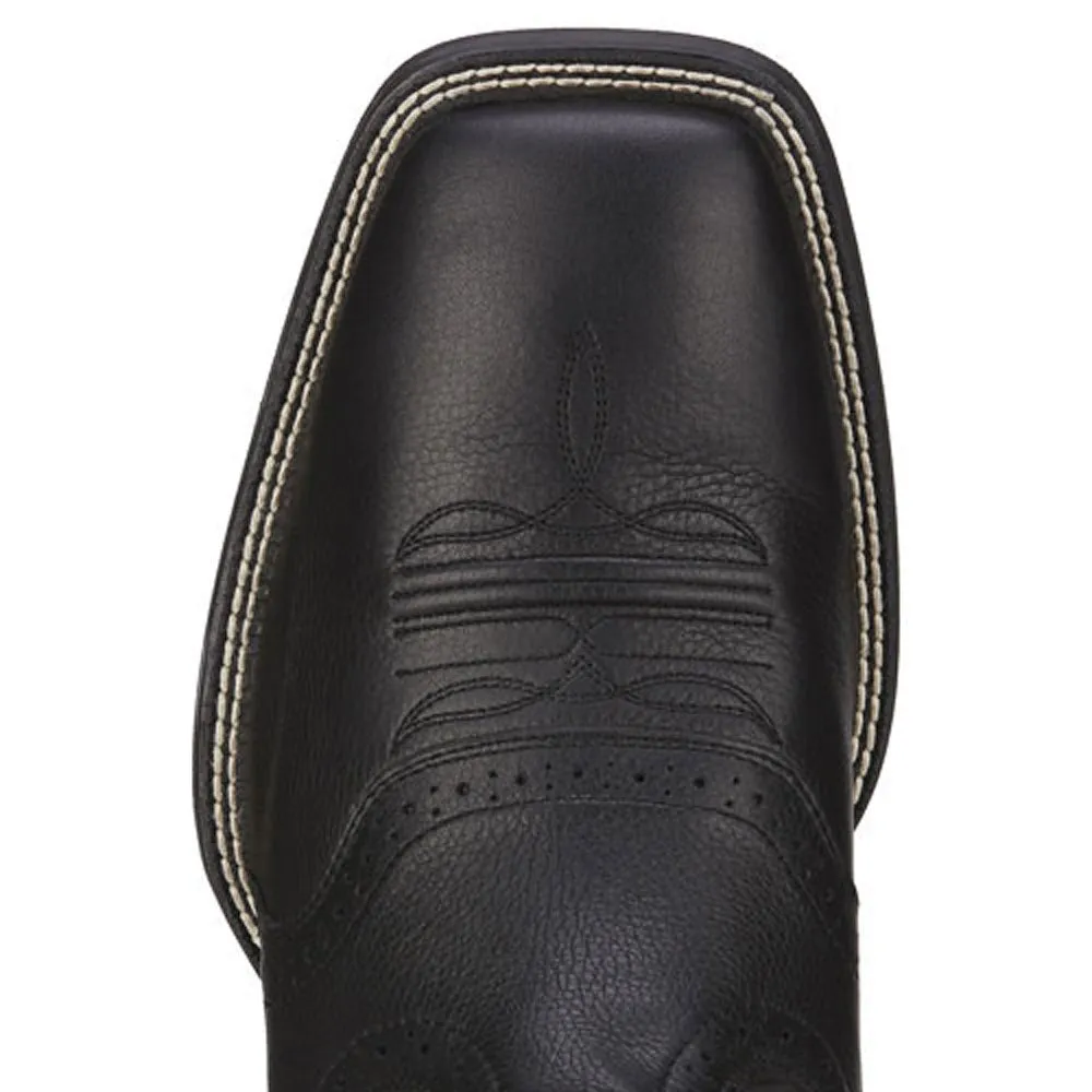 10016292 Ariat Mens Sport Leather Wide Square Toe Western Cowboy Boot Black