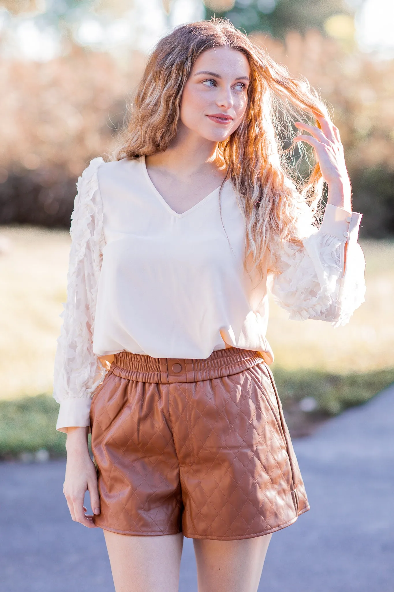 All In Time Quilted Shorts Camel