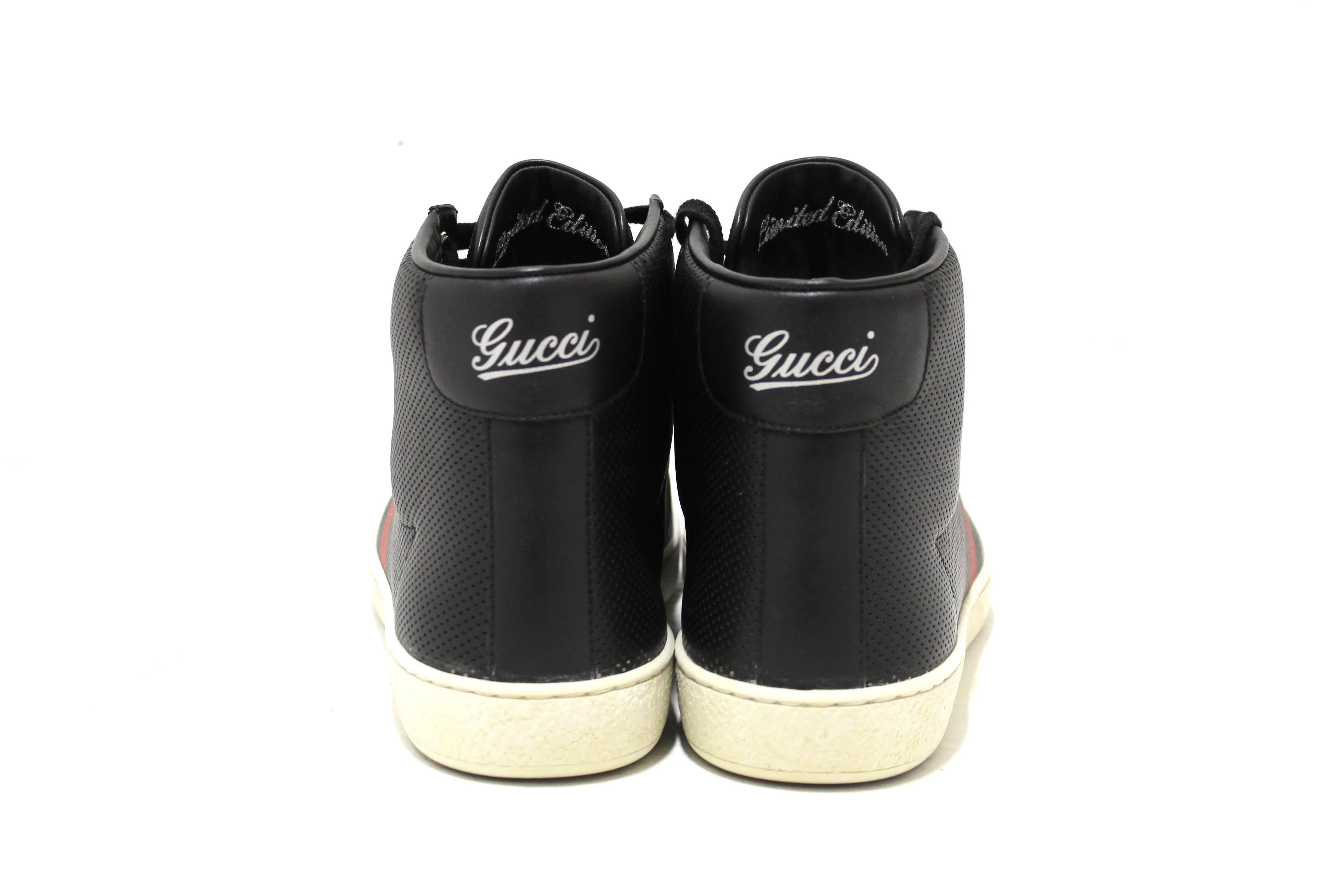 Authentic Gucci Men's Black Perforated Leather High Tops Sneakers Size 7.5
