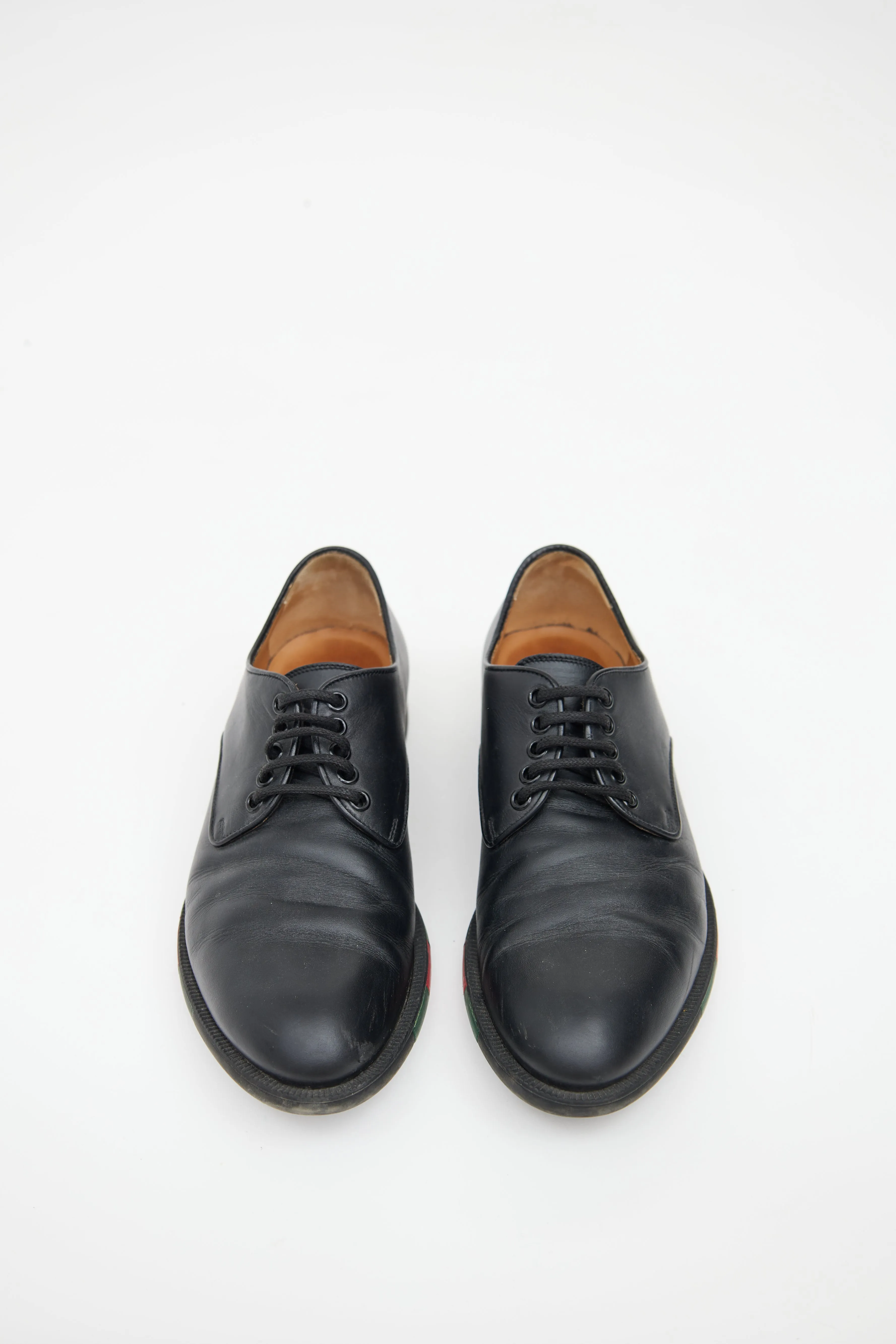 Black & Multicolour Leather Striped Derby
