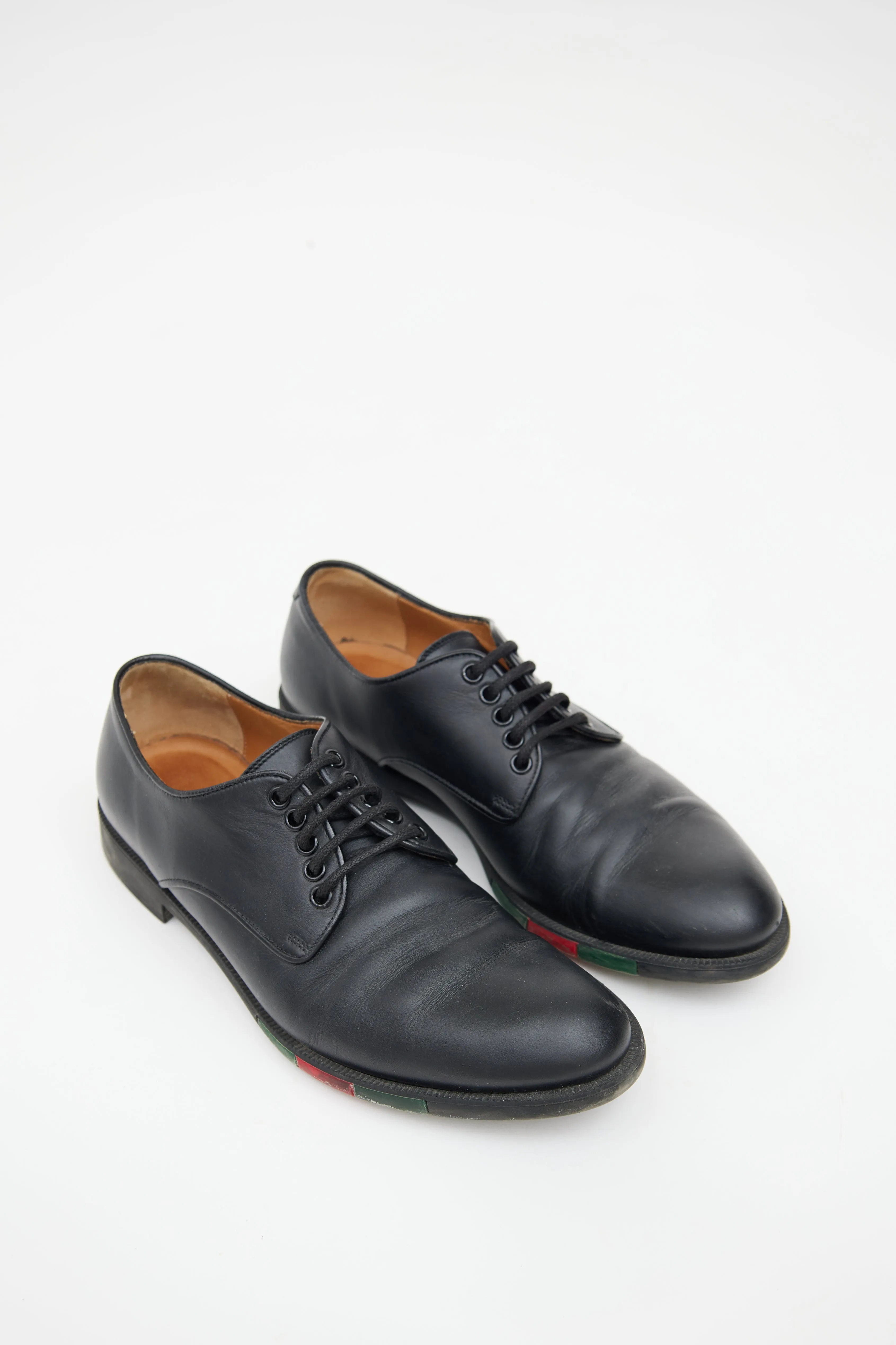 Black & Multicolour Leather Striped Derby