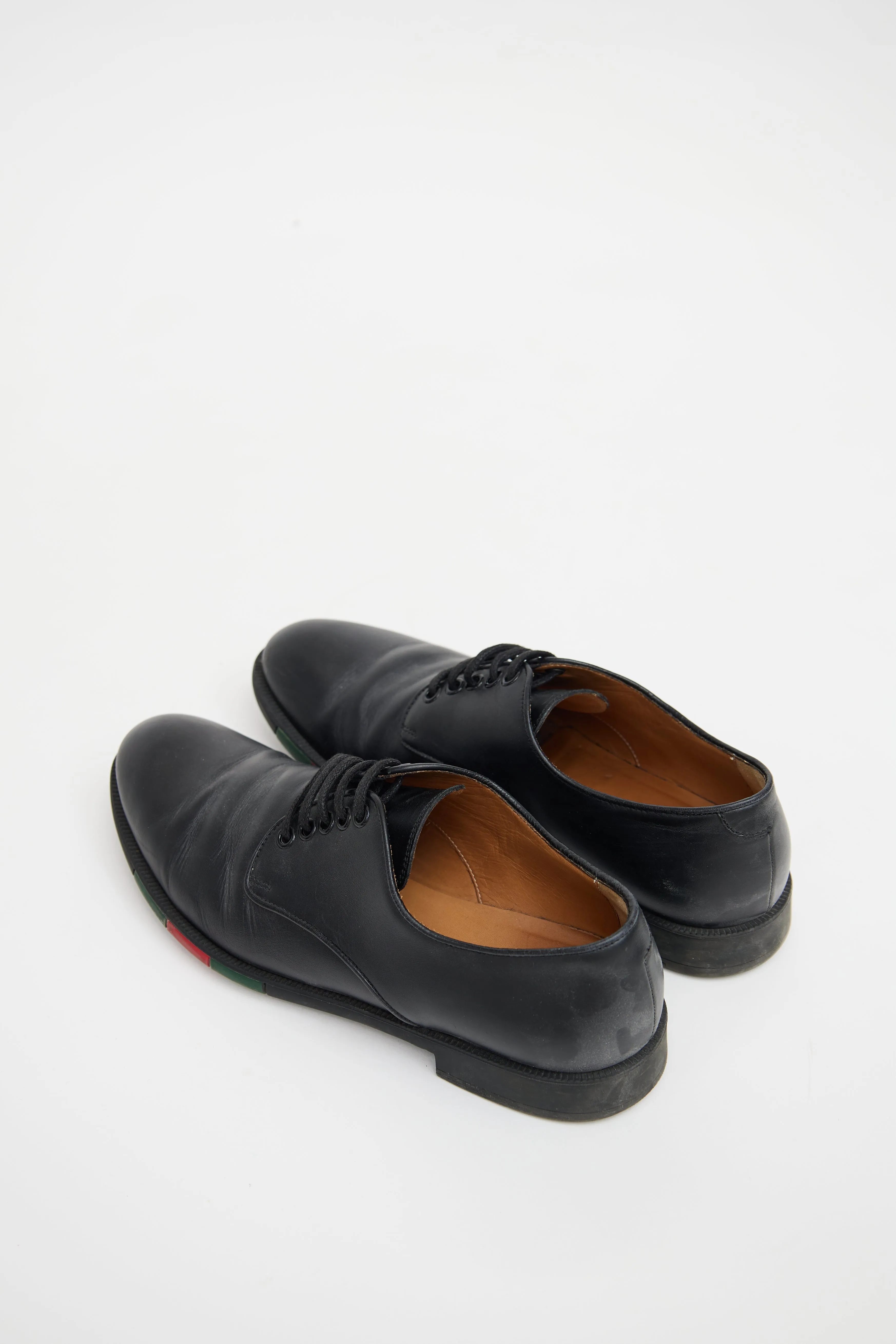 Black & Multicolour Leather Striped Derby