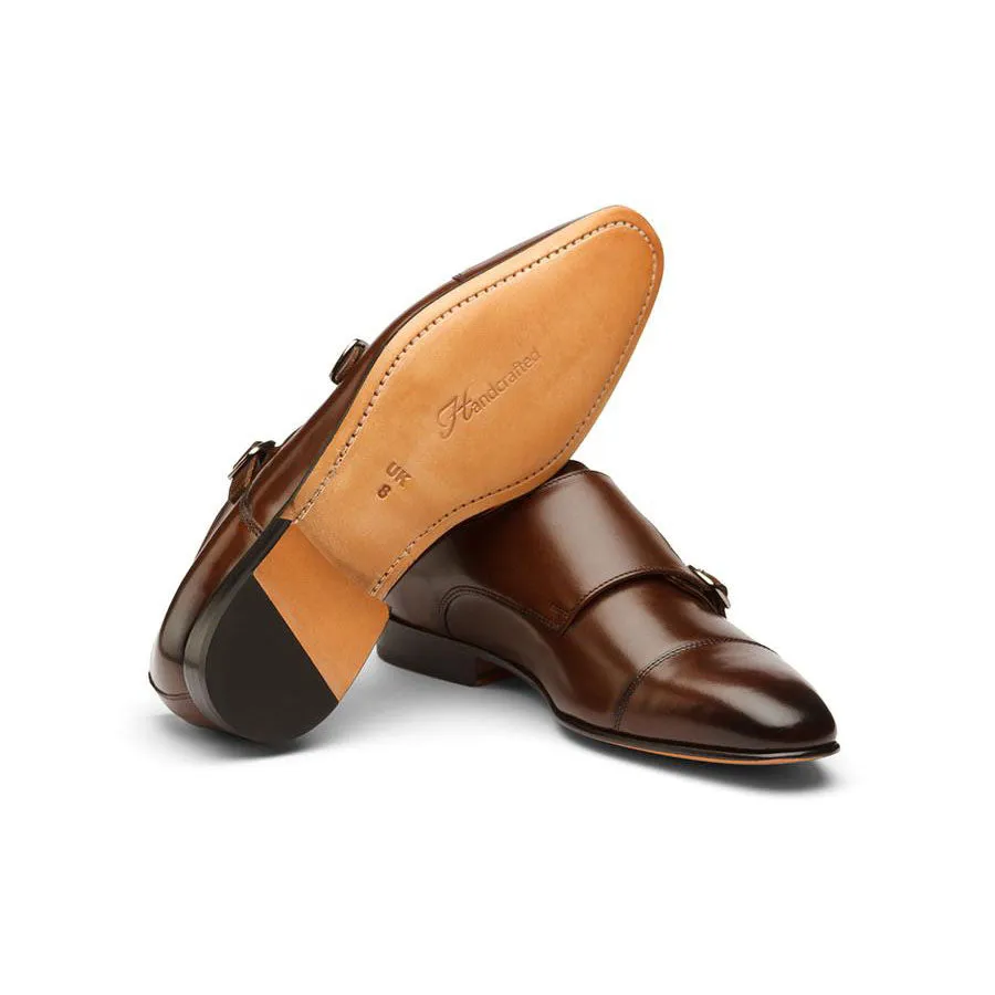 Brown Sleek Captoe Monk Straps
