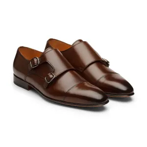 Brown Sleek Captoe Monk Straps