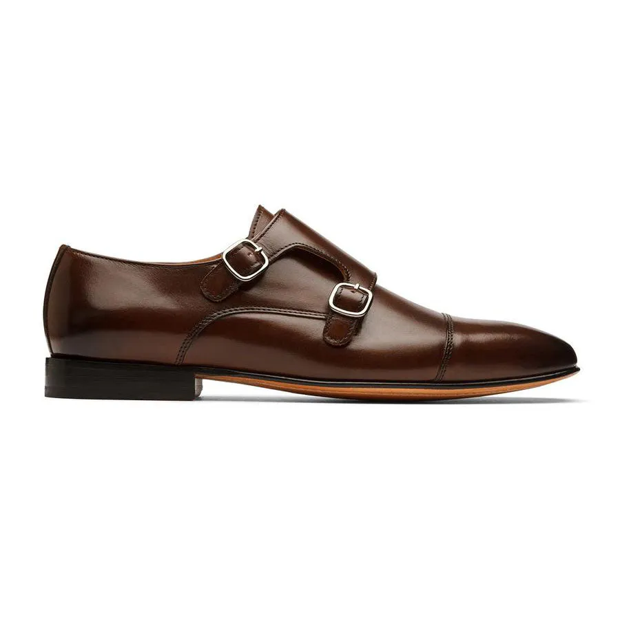 Brown Sleek Captoe Monk Straps