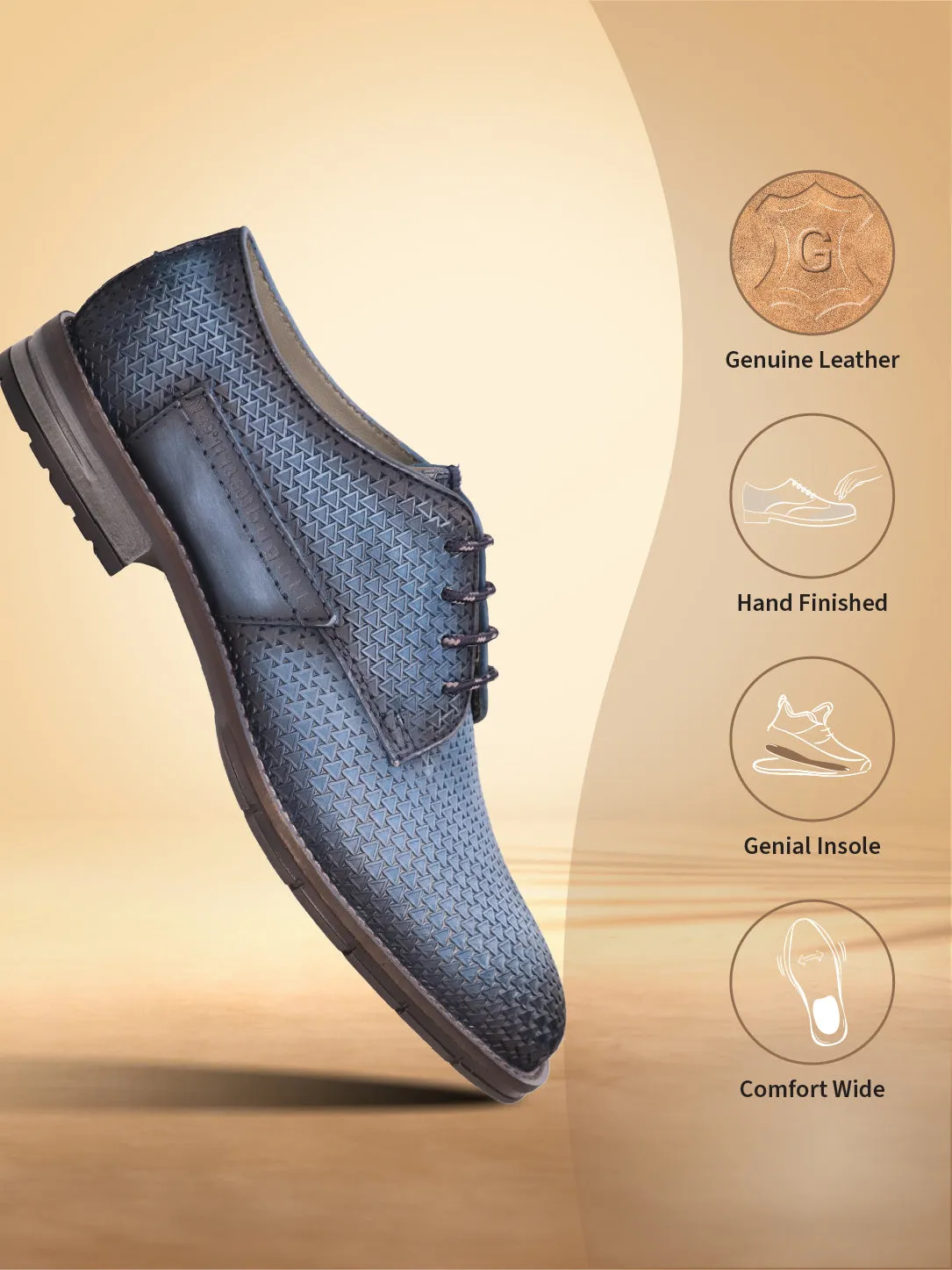 bugatti Blue Premium Leather Derby Shoes