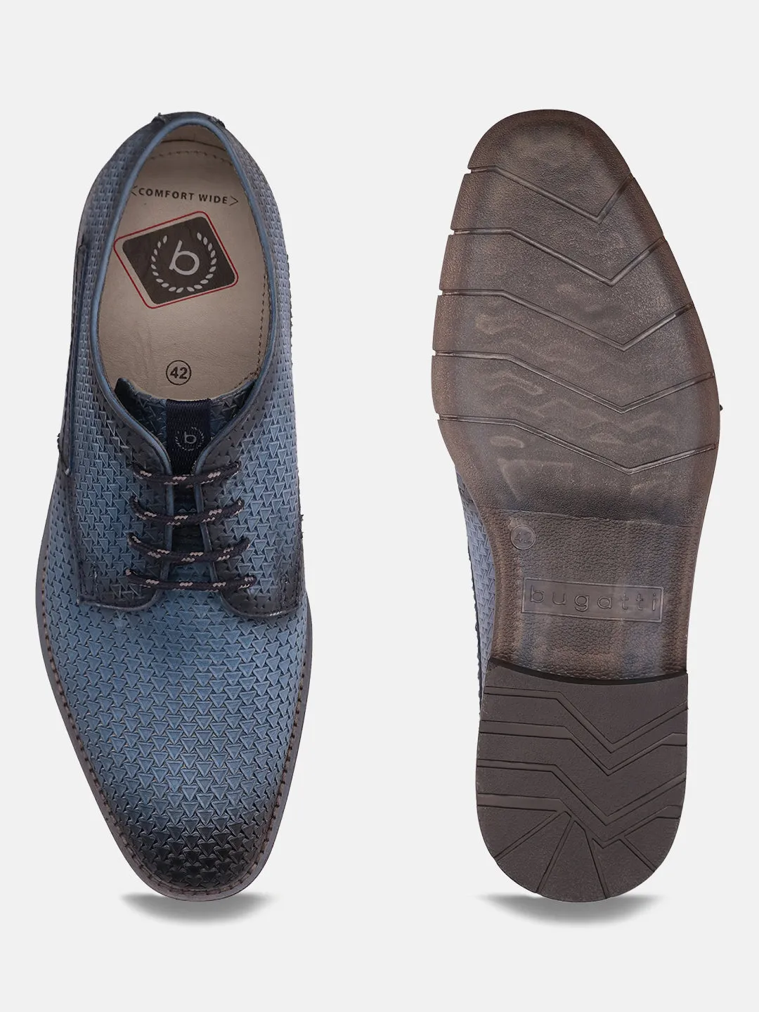 bugatti Blue Premium Leather Derby Shoes