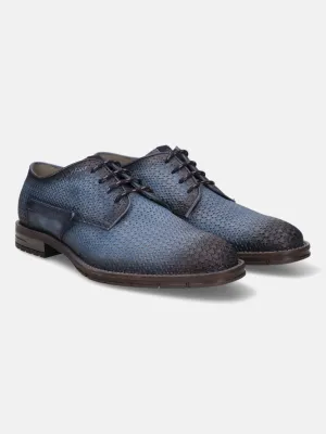 bugatti Blue Premium Leather Derby Shoes