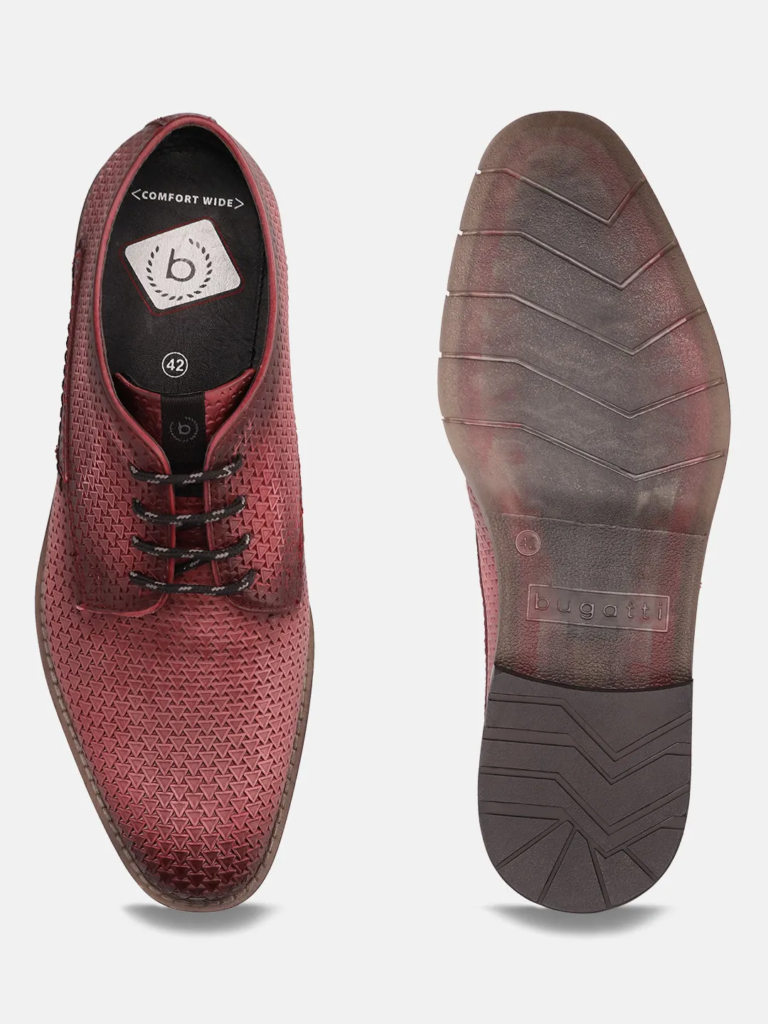 bugatti Red Premium Leather Derby Shoes