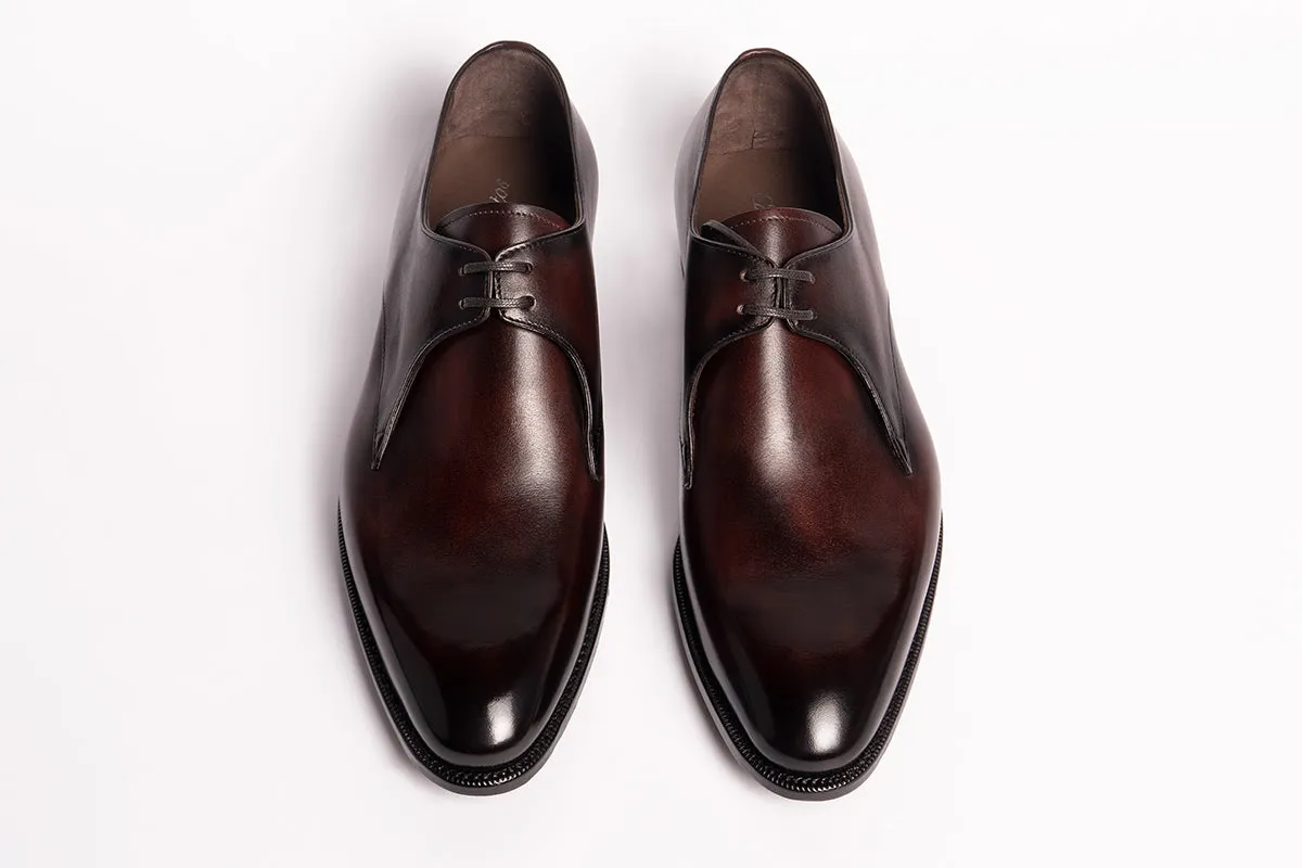 Carlos Santos CS14 Handgrade V-Front Derby In Bordo Shadow Patina
