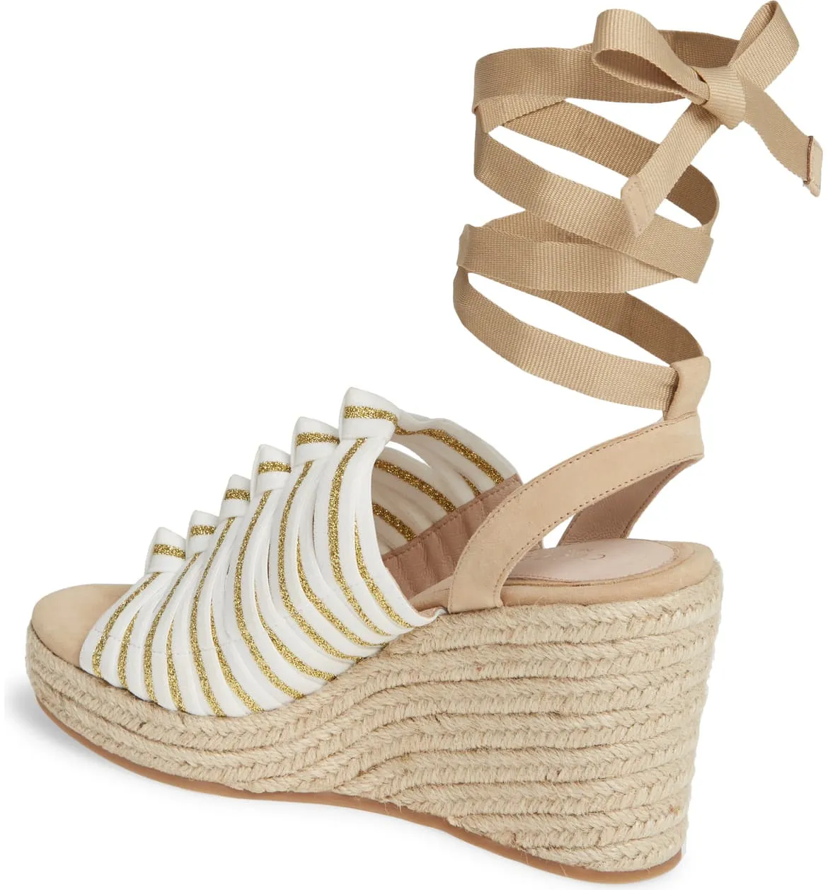 Cecelia New York Serena Espadrille Wedge WHITE GOLD TAN Platform Tie Up Sandals