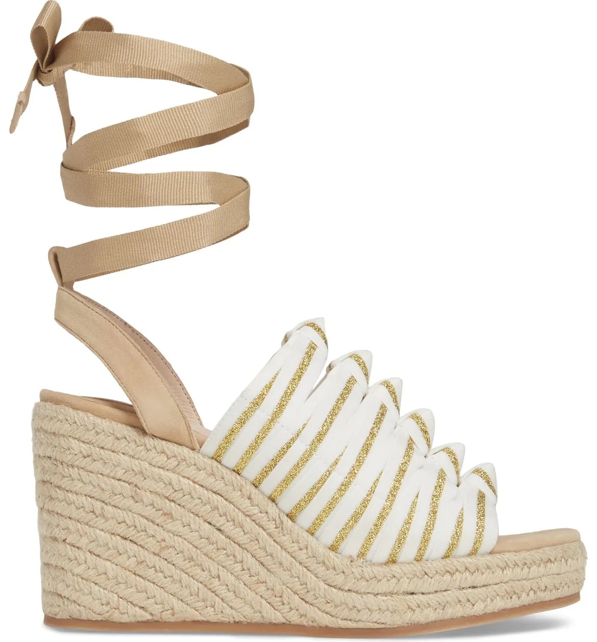 Cecelia New York Serena Espadrille Wedge WHITE GOLD TAN Platform Tie Up Sandals