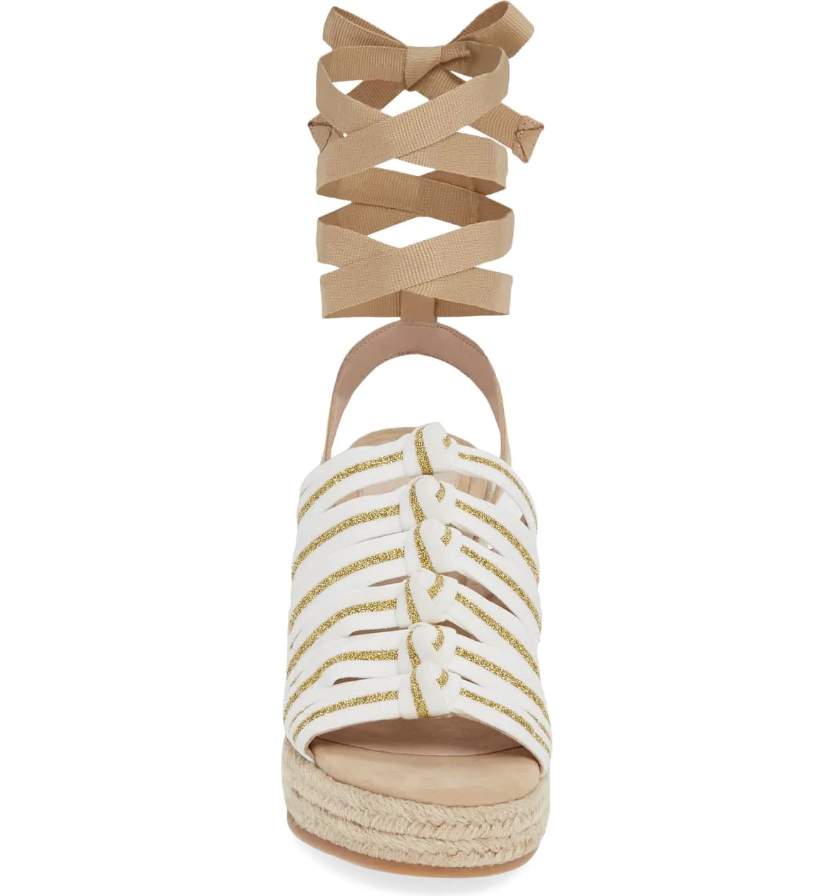 Cecelia New York Serena Espadrille Wedge WHITE GOLD TAN Platform Tie Up Sandals