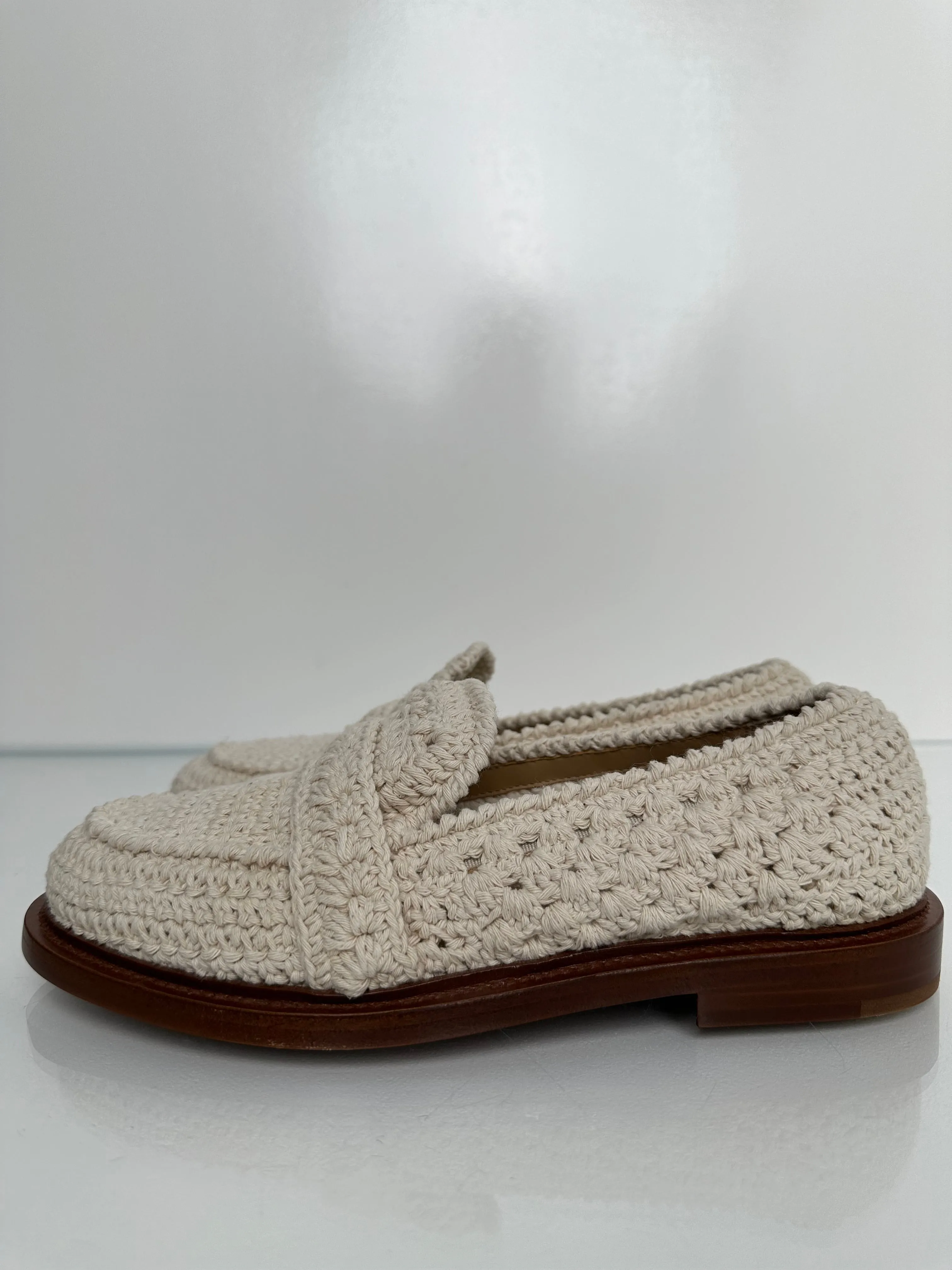 Chloe Cream & Brown Woven Loafers, 36.5