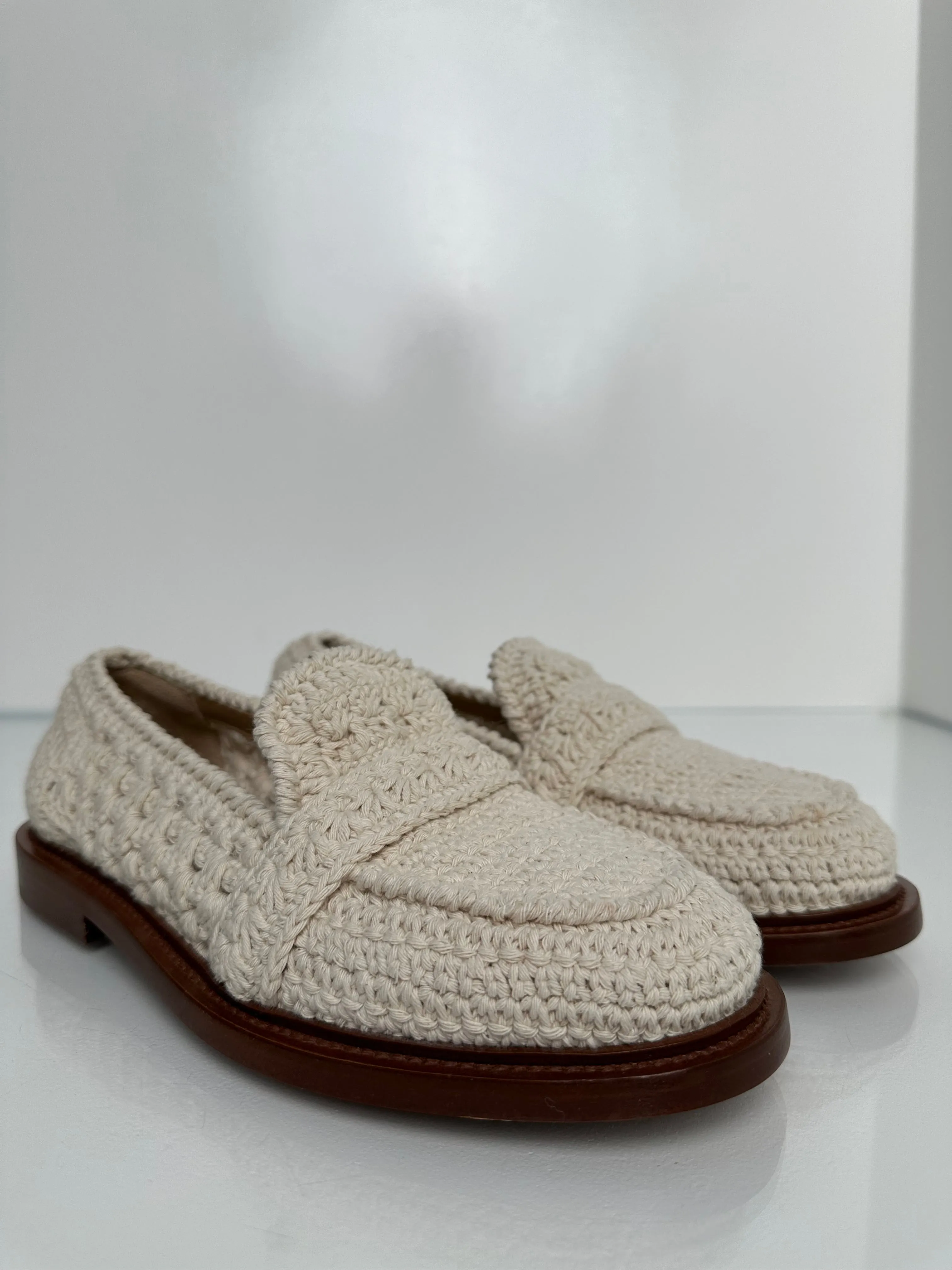 Chloe Cream & Brown Woven Loafers, 36.5