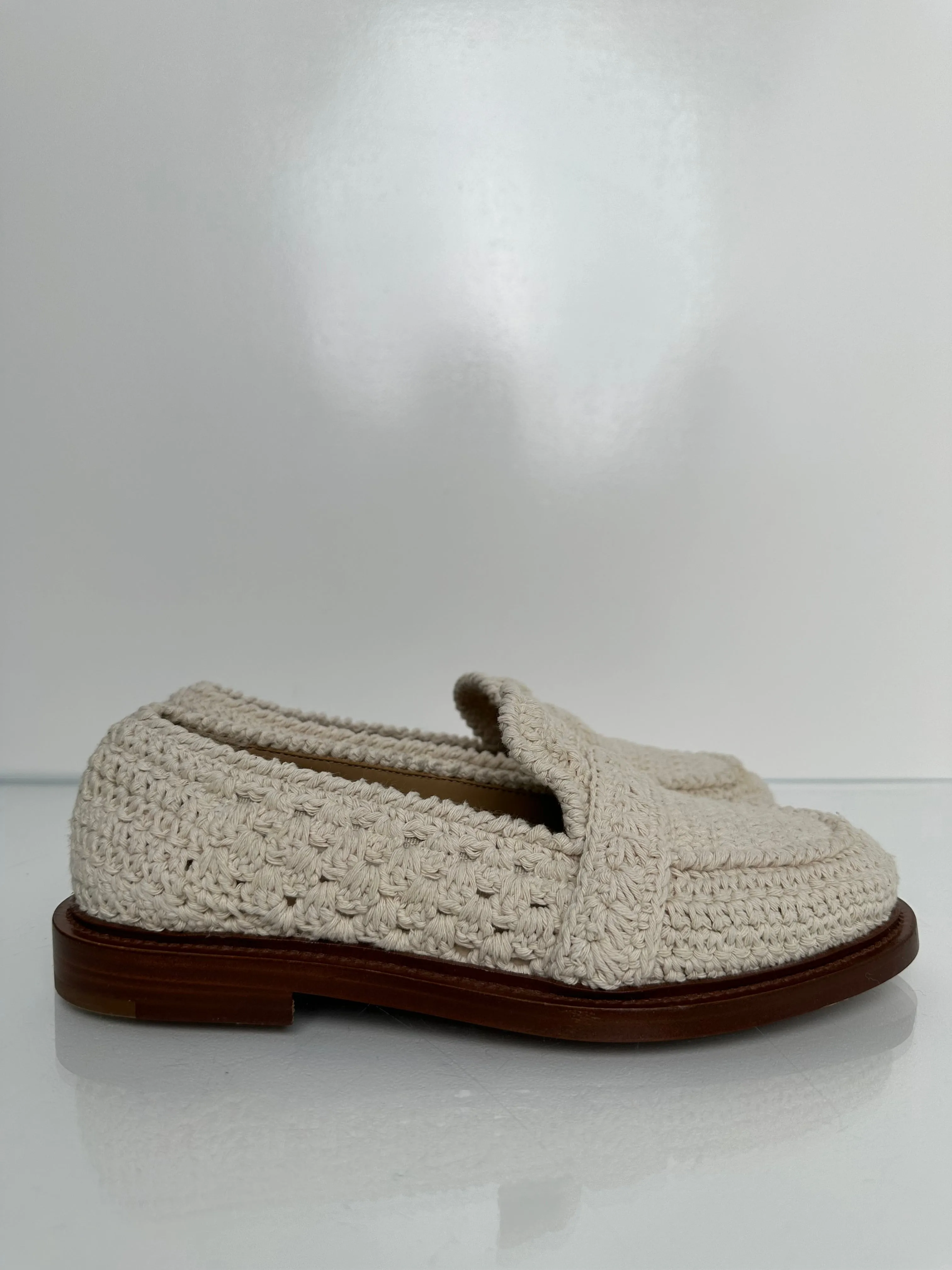 Chloe Cream & Brown Woven Loafers, 36.5