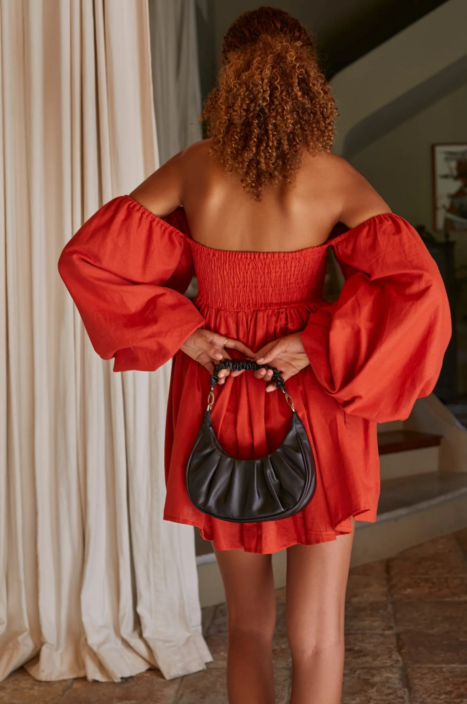 Chloie Empire Waist Linen Mini Dress (Sale) by Bali ELF