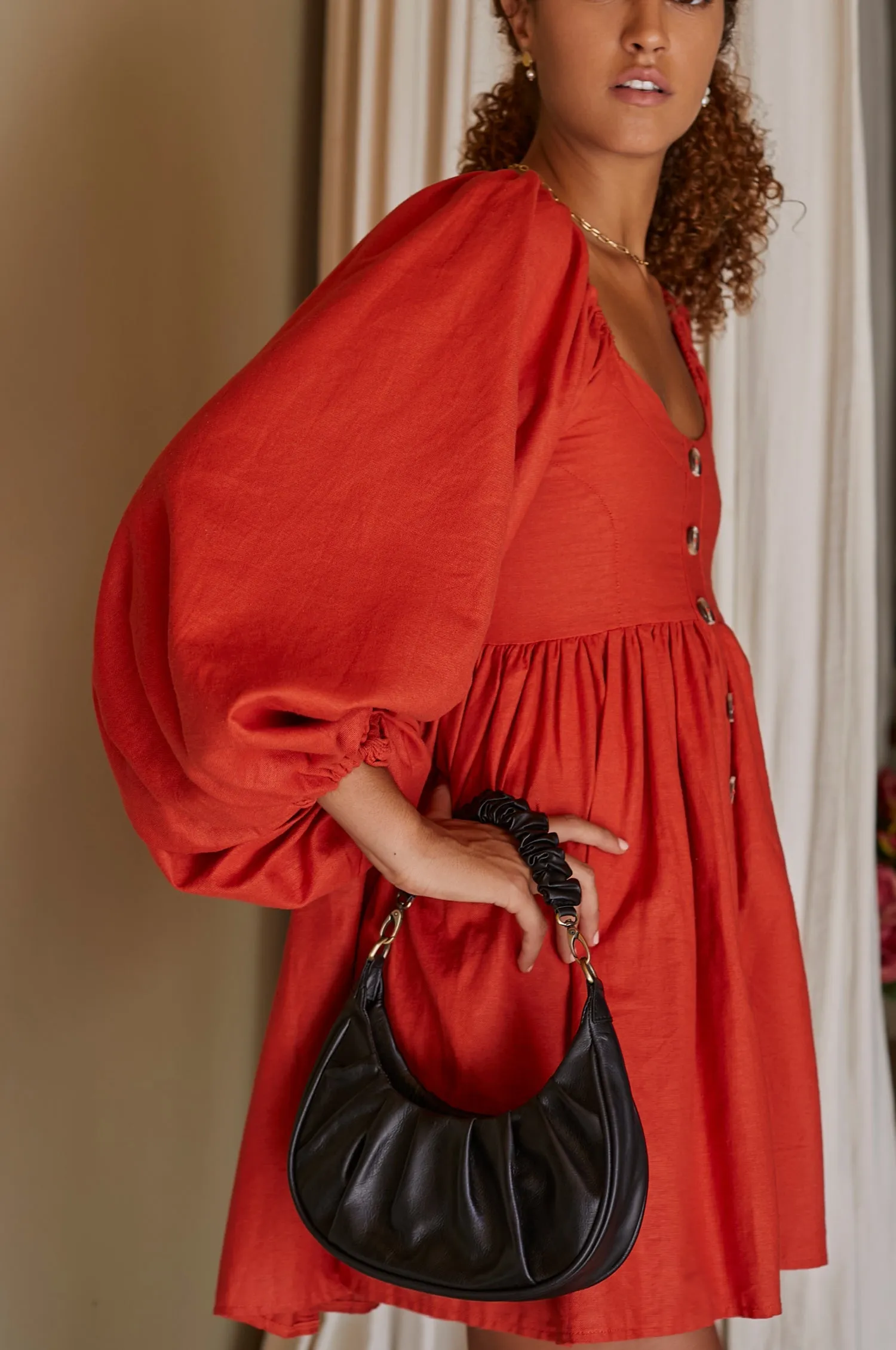 Chloie Empire Waist Linen Mini Dress (Sale) by Bali ELF