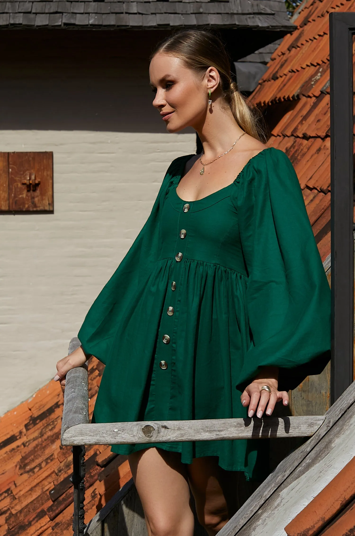 Chloie Empire Waist Linen Mini Dress (Sale) by Bali ELF