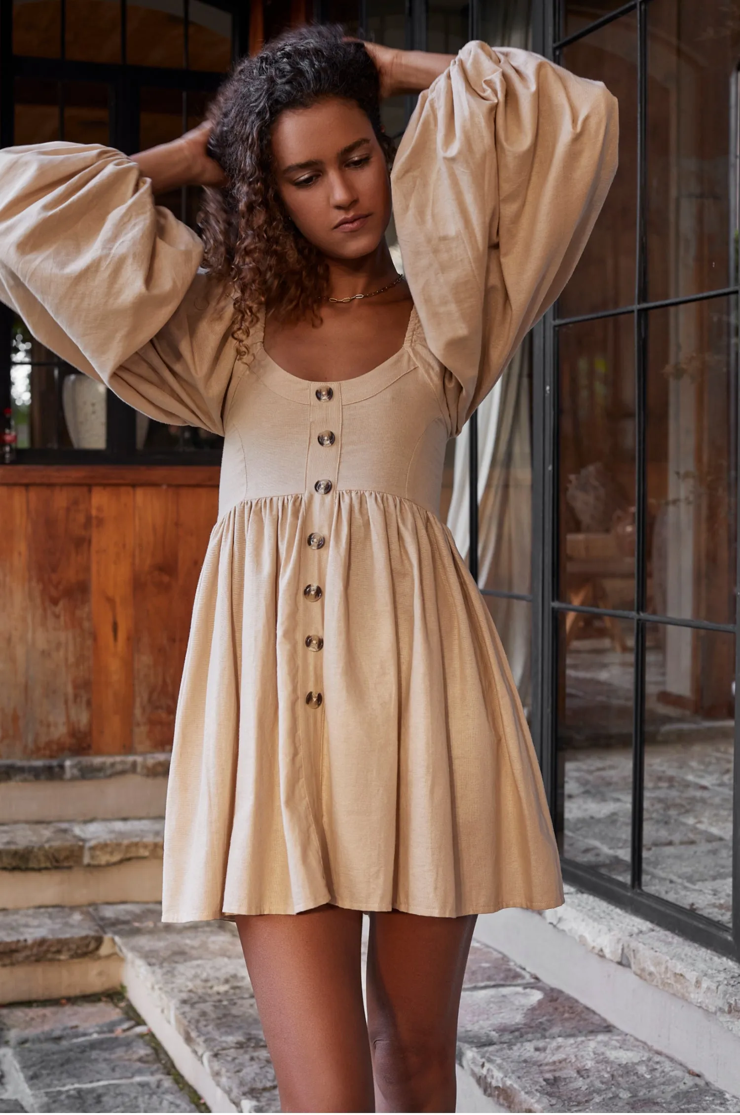 Chloie Empire Waist Linen Mini Dress (Sale) by Bali ELF
