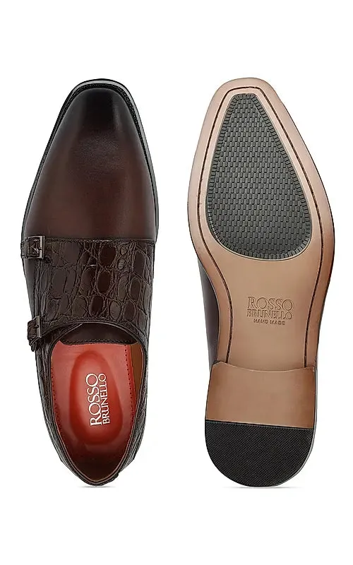 Coffee Croco Textured Monk Straps