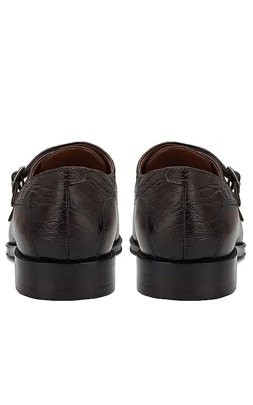 Coffee Croco Textured Monk Straps