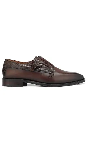 Coffee Croco Textured Monk Straps