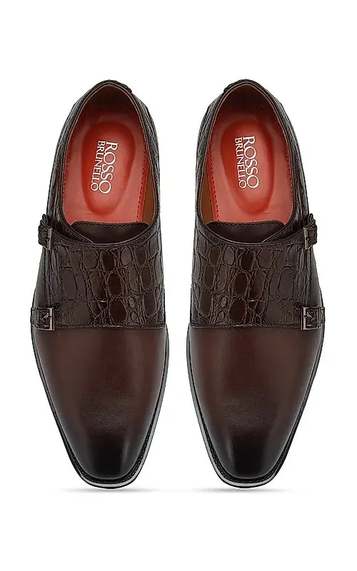 Coffee Croco Textured Monk Straps