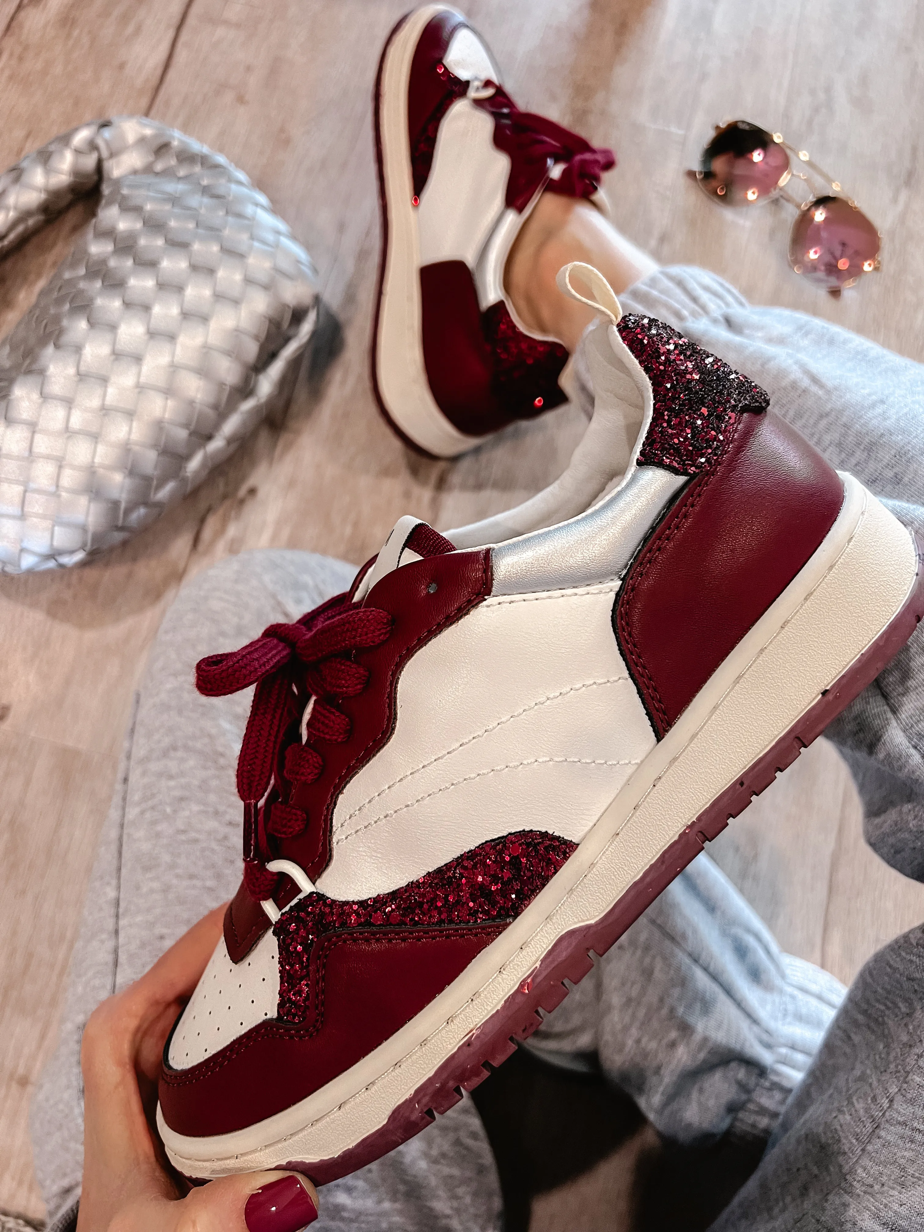 Concept CloudWalk: Burgundy & Silver Color Block Sneakers