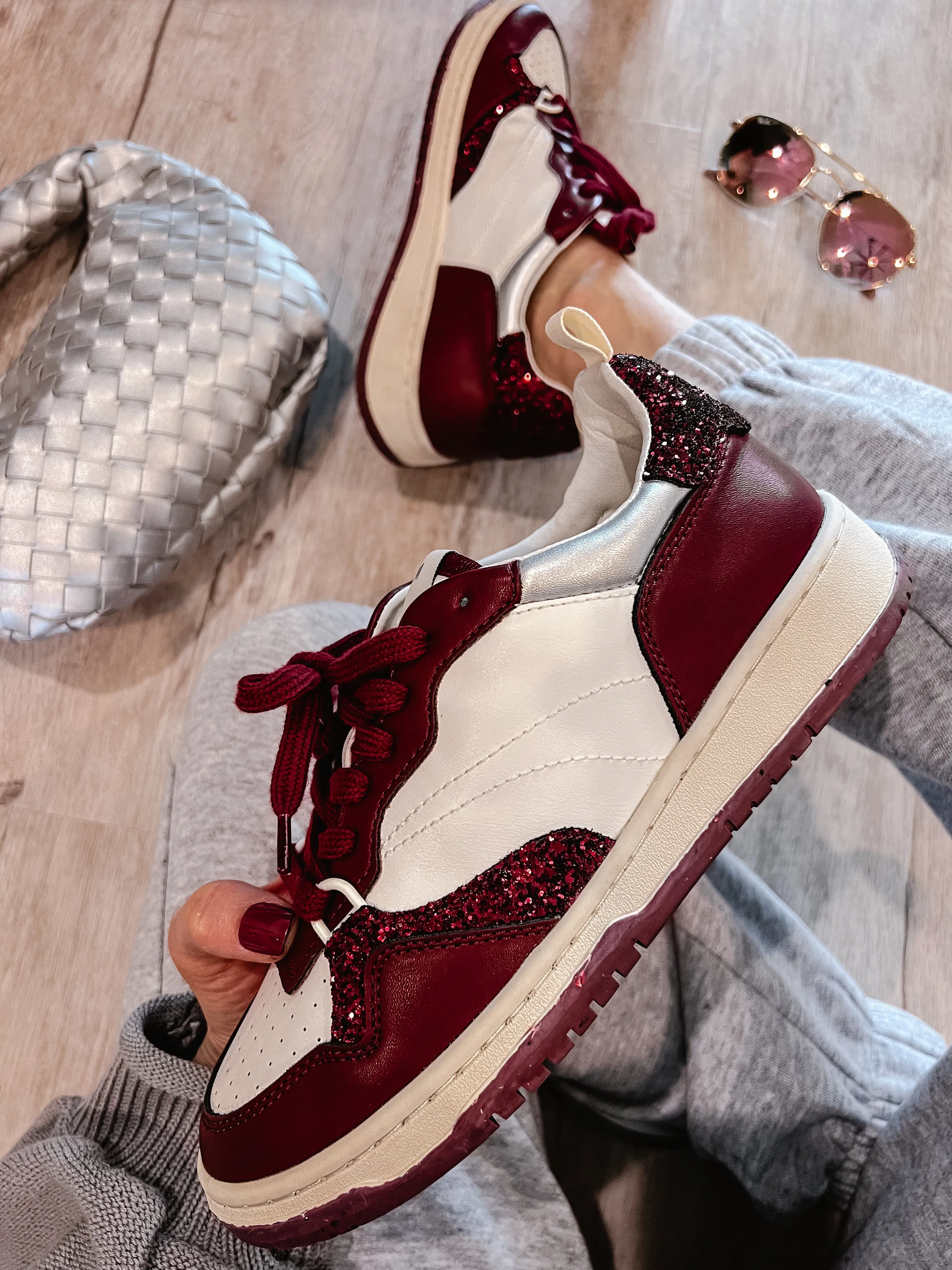 Concept CloudWalk: Burgundy & Silver Color Block Sneakers