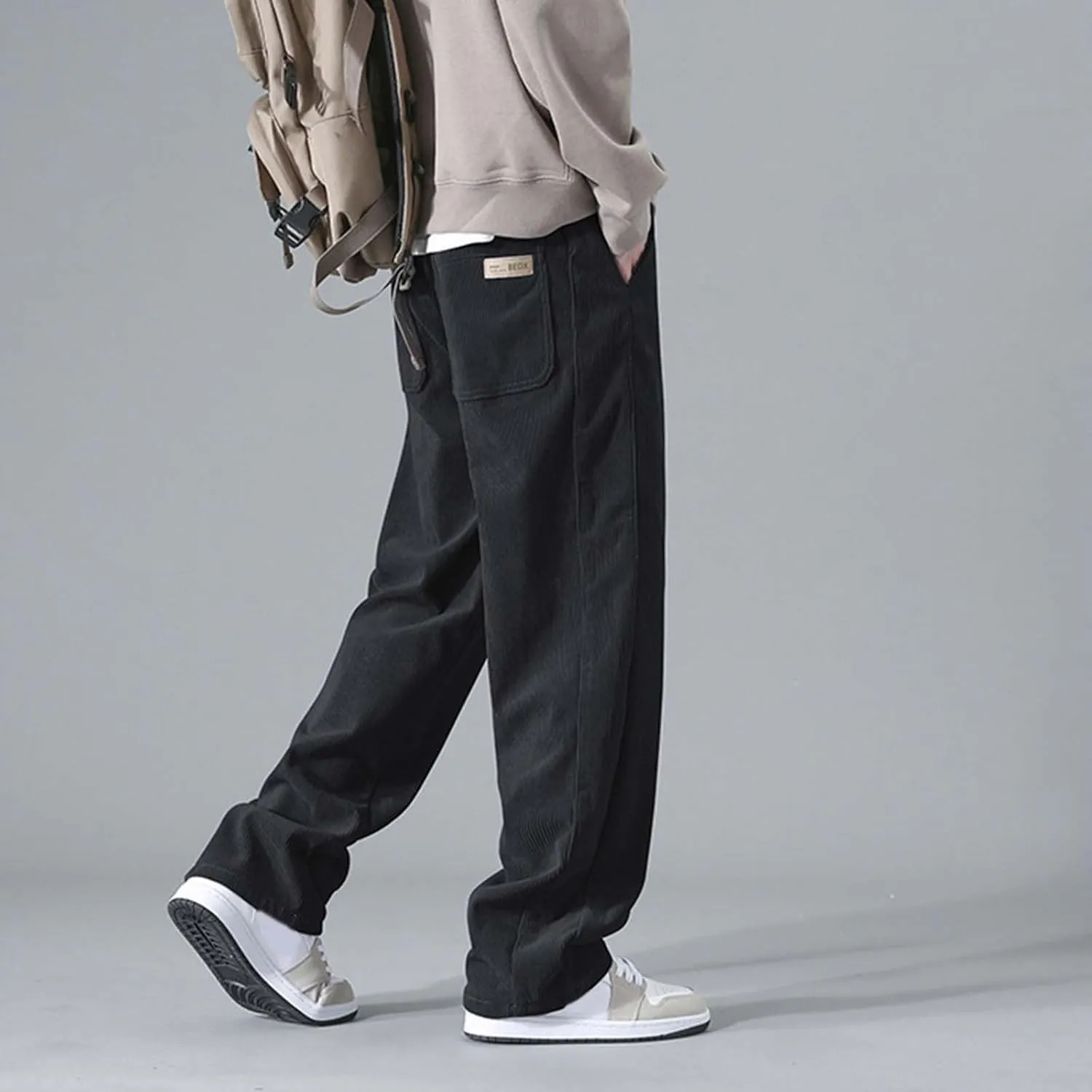 Corduroy Pants Men Straight Fit Baggy Relaxed fit Elastic Waist Drawstring Trousers Hip Hop Pants Casual Slacks 2025