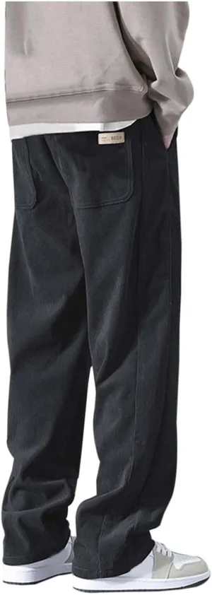 Corduroy Pants Men Straight Fit Baggy Relaxed fit Elastic Waist Drawstring Trousers Hip Hop Pants Casual Slacks 2025