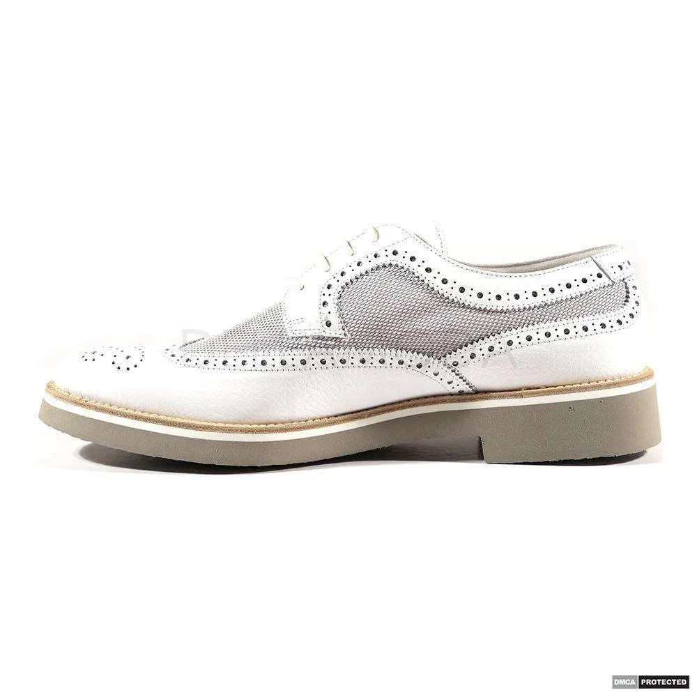 Dino Bigioni Designer Shoes Men's Italian Alce Dollaro Bianco White Oxfords (DB1004)