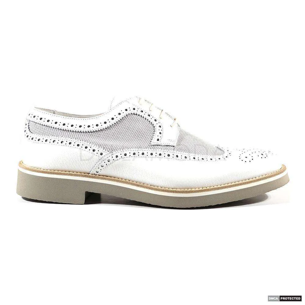 Dino Bigioni Designer Shoes Men's Italian Alce Dollaro Bianco White Oxfords (DB1004)
