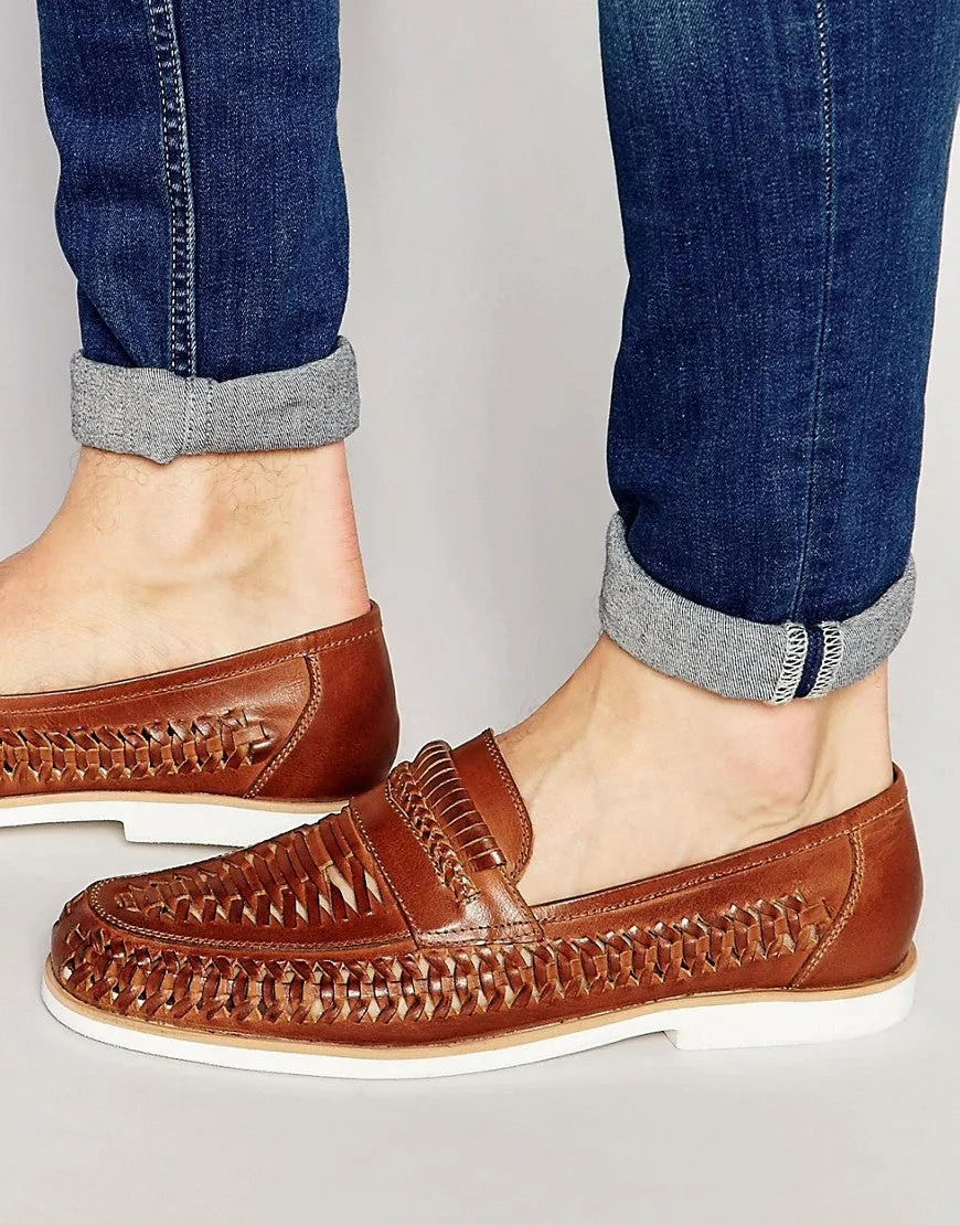 Dune Woven Loafers In Brown Leather