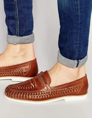 Dune Woven Loafers In Brown Leather