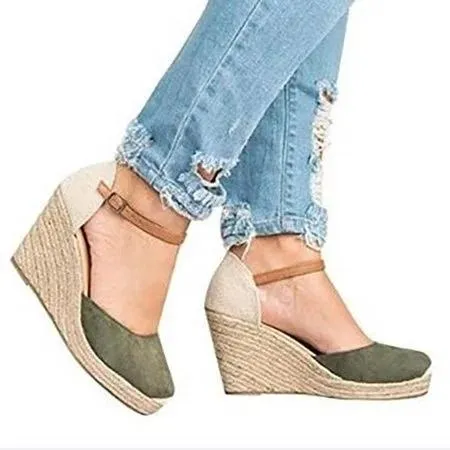 elveswallet Plus Size Wedges Ankle Strap Espadrilles Wedges Sandals