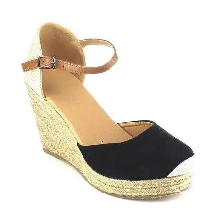elveswallet Plus Size Wedges Ankle Strap Espadrilles Wedges Sandals
