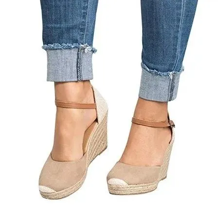 elveswallet Plus Size Wedges Ankle Strap Espadrilles Wedges Sandals