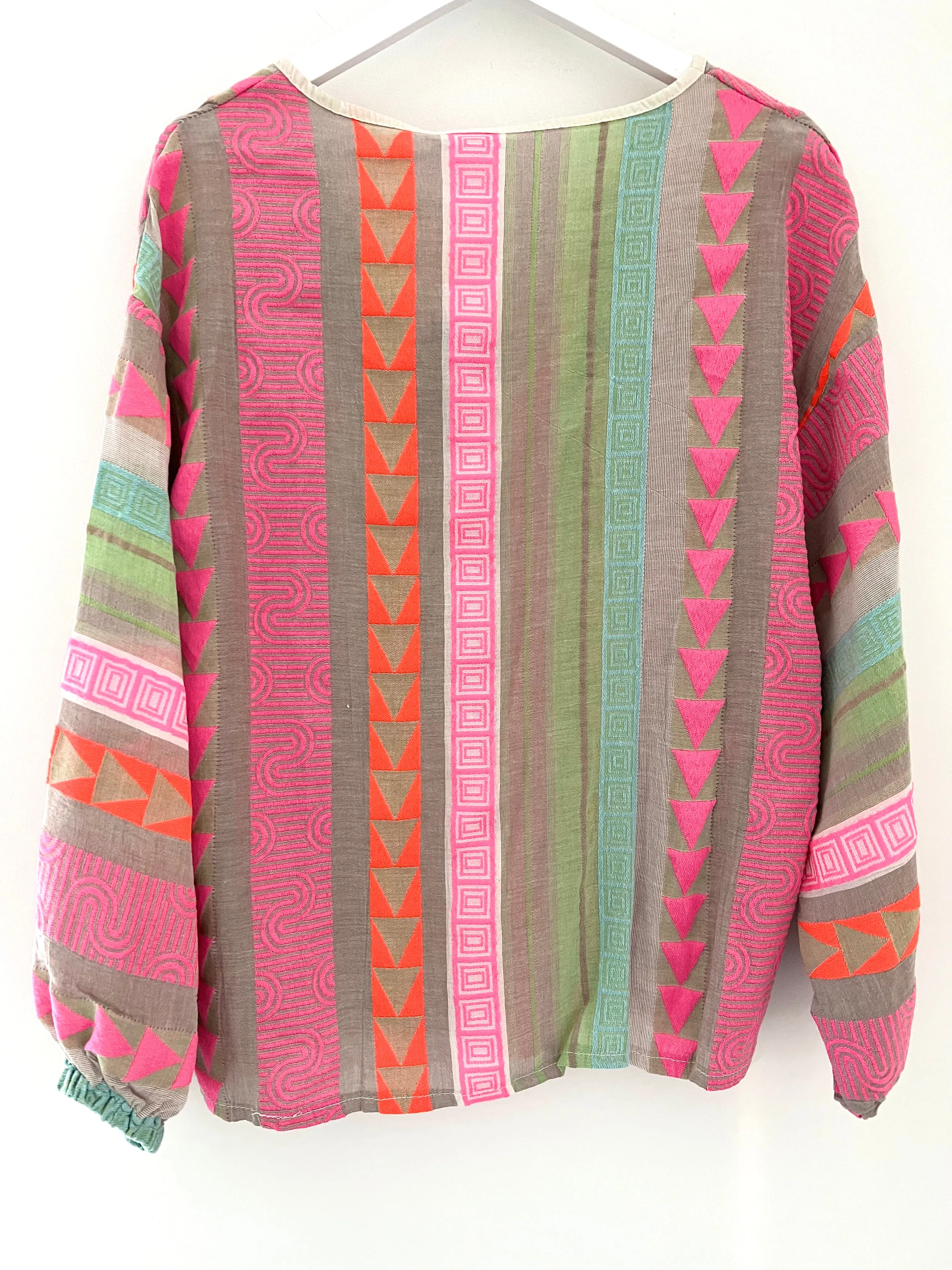 Embroidered Top in Pink & Khaki