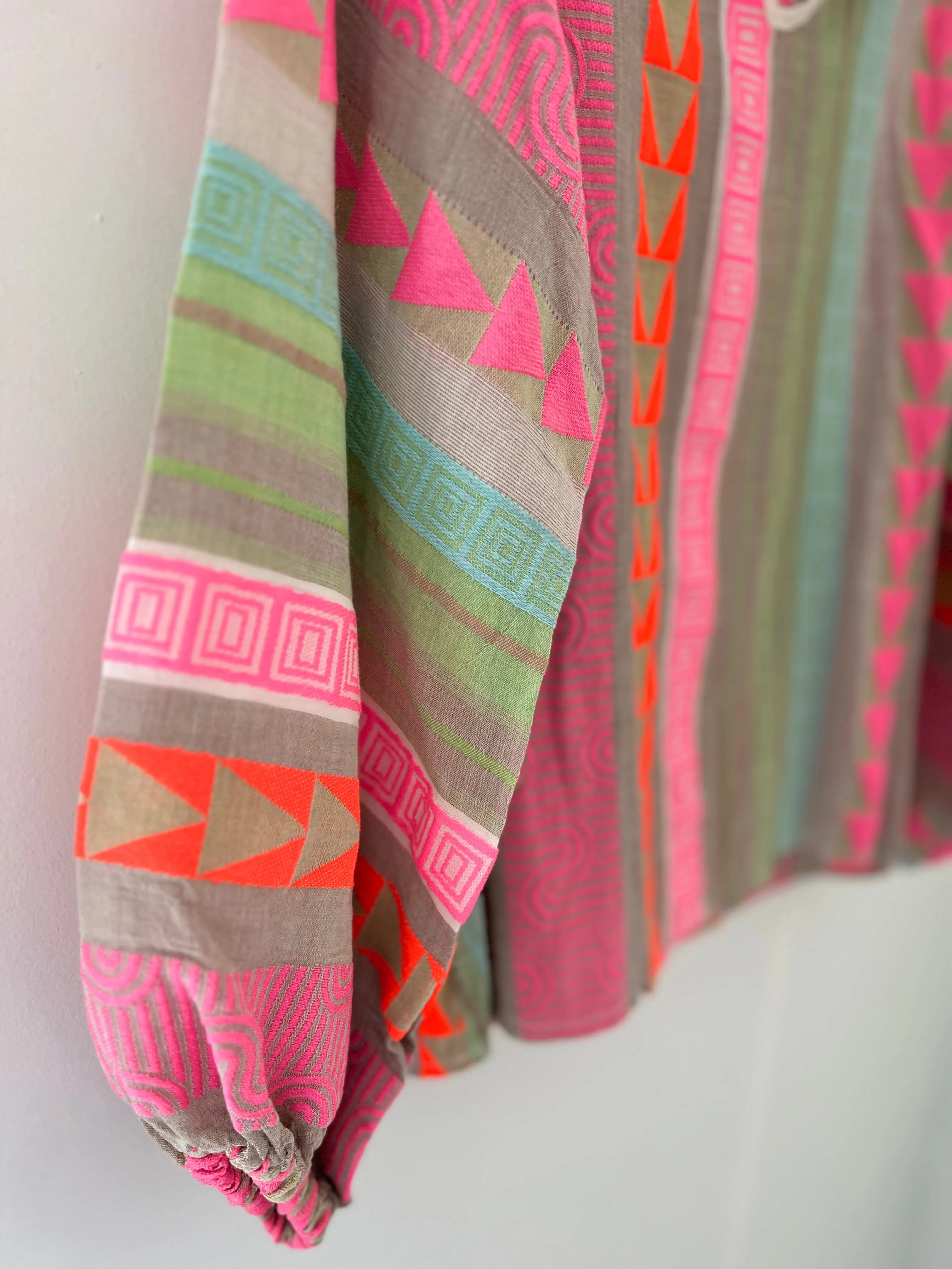 Embroidered Top in Pink & Khaki