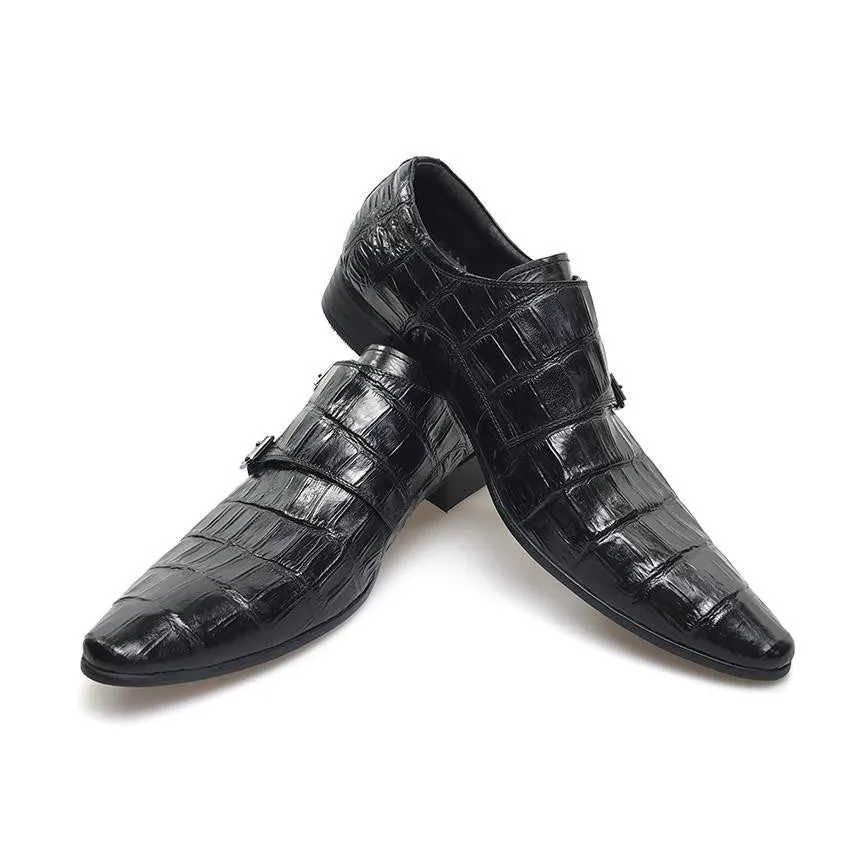 Exotic Pointed Toe Croco Pattern Double Monk Strap Men Shoes