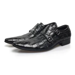 Exotic Pointed Toe Croco Pattern Double Monk Strap Men Shoes