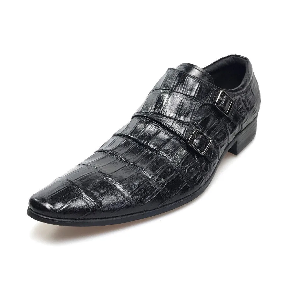 Exotic Pointed Toe Croco Pattern Double Monk Strap Men Shoes