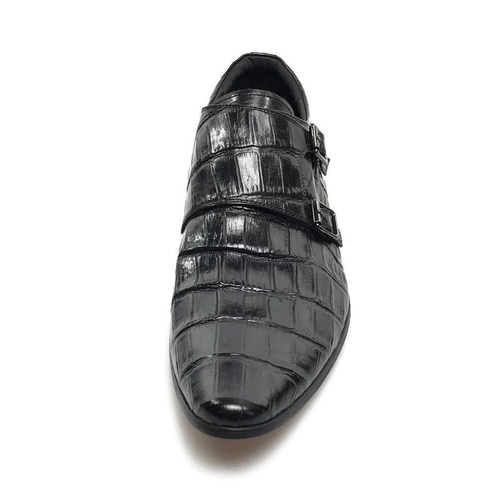 Exotic Pointed Toe Croco Pattern Double Monk Strap Men Shoes