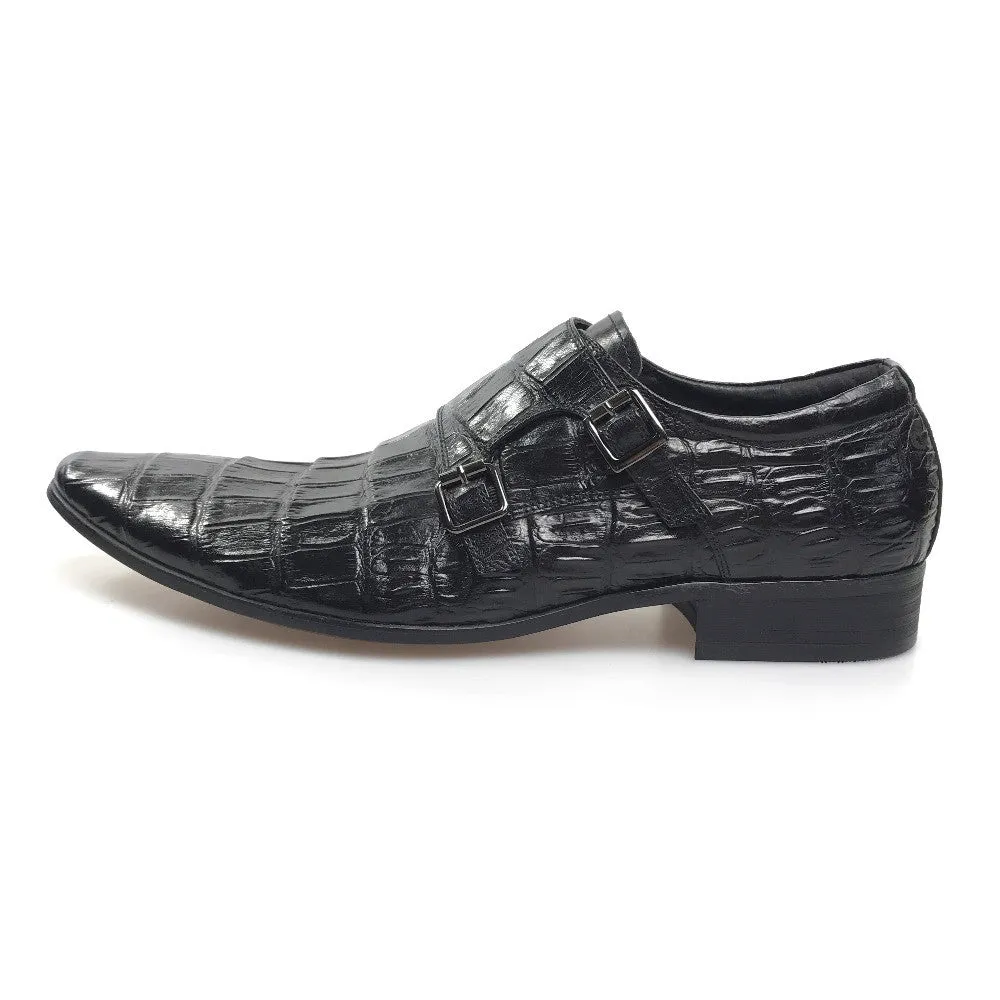 Exotic Pointed Toe Croco Pattern Double Monk Strap Men Shoes