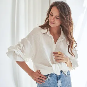 Flared Sleeves Long Sleeves Shirt Pure Cotton Leisure Commute Niche White