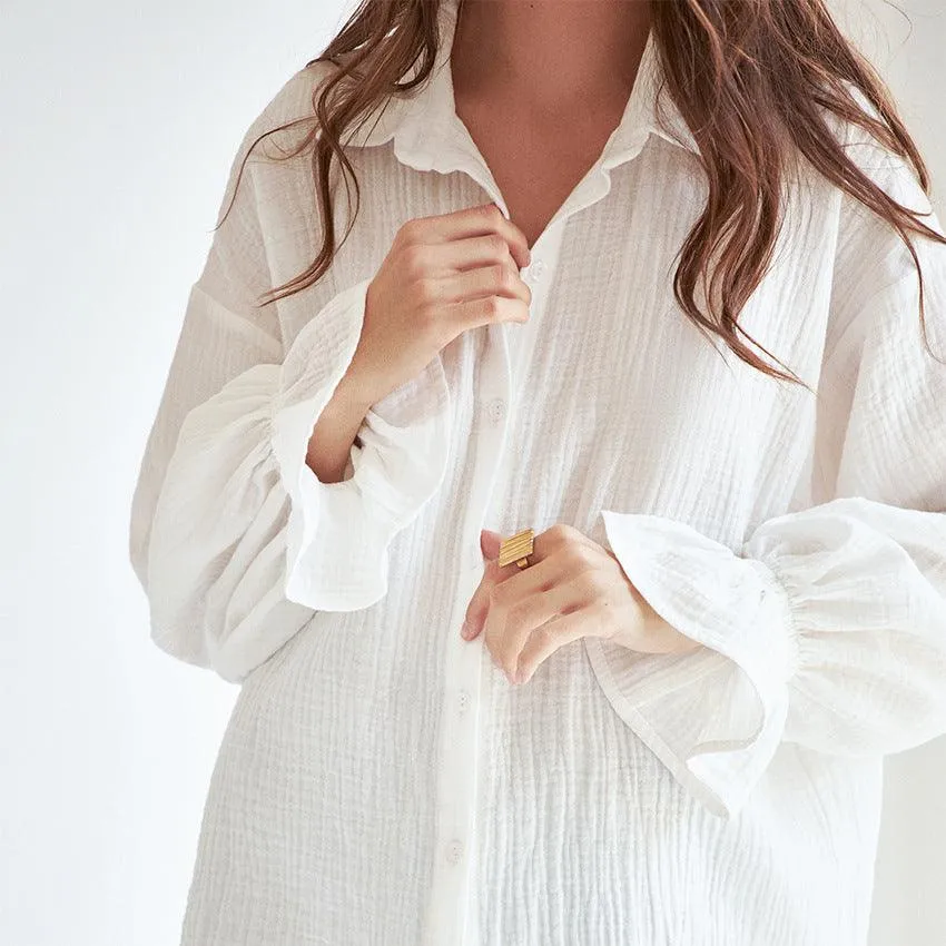 Flared Sleeves Long Sleeves Shirt Pure Cotton Leisure Commute Niche White