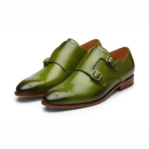 Green Medallion Monk Straps