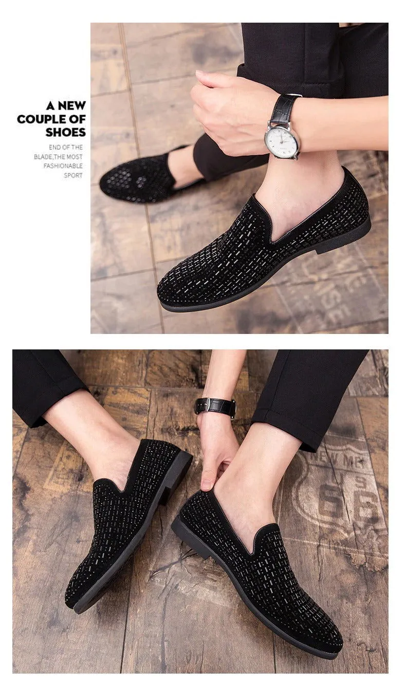 Jack Marc New Velvet Crystal Luxury Moccasins